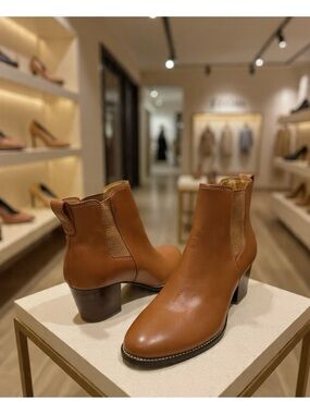 J. Crew Leather Chelsea Ankle Boots in Cognac